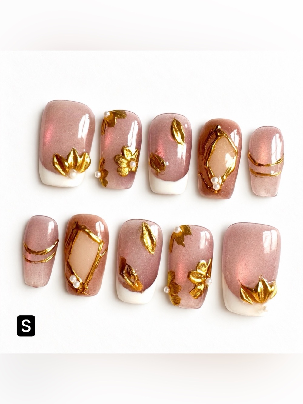 Gold Leaf & White French Tip Press-On Nails